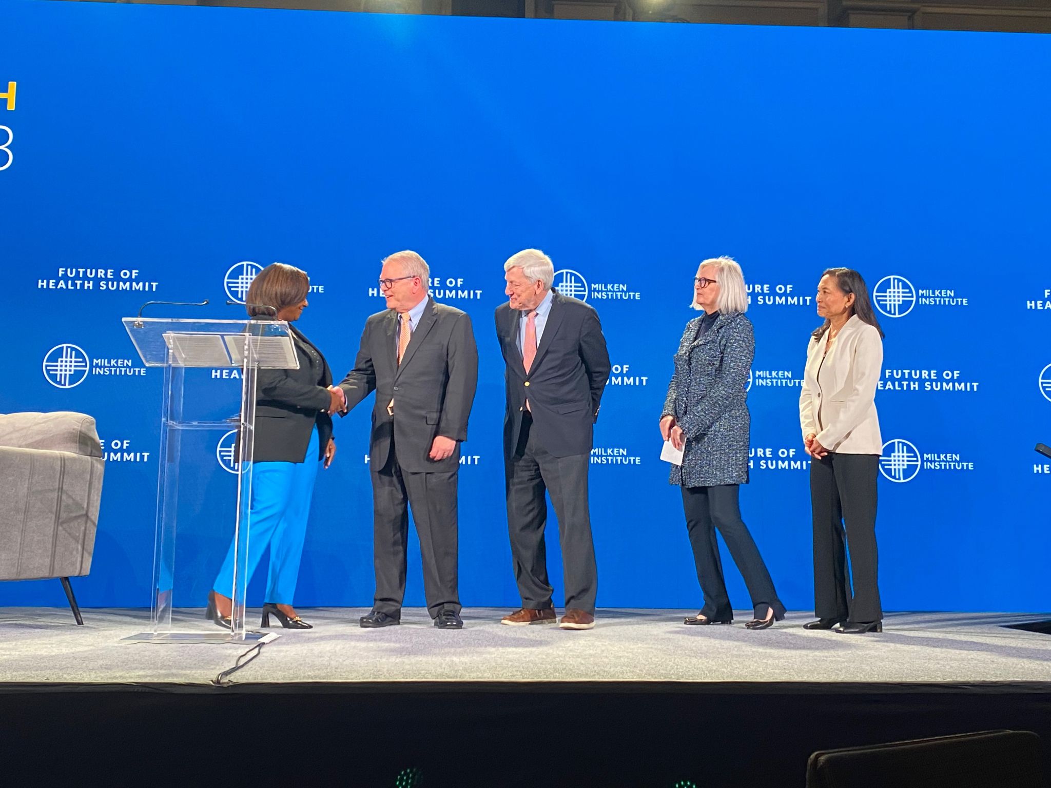 Esther Krofah, Milken Institute, announced the new program alongside Ray Braun, NIC; Bob Kramer, NIC; Susan Barlow, Blue Moon Capital Partners and NIC Board of Directors; and Diane Ty, Milken Institute