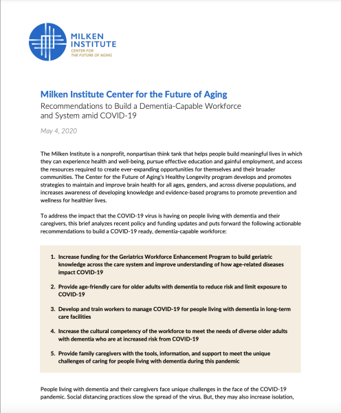 Recommendations to Build a Dementia-Capable Workforce and System amid COVID-19