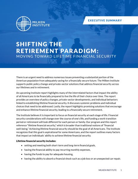 Shifting the Retirement Paradigm: Moving toward Lifetime Financial Security
