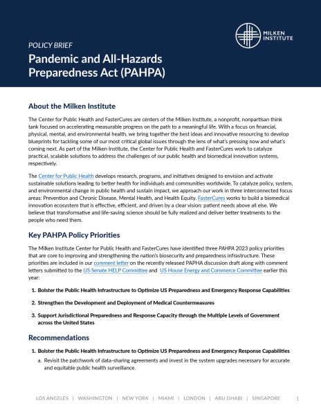 Pandemic and All-Hazards Preparedness Act (PAHPA) Policy Brief
