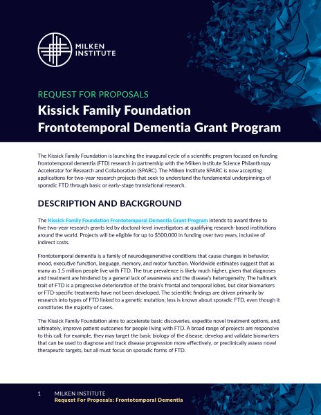 Request for Proposals: Kissick Family Foundation Frontotemporal Dementia Grant Program
