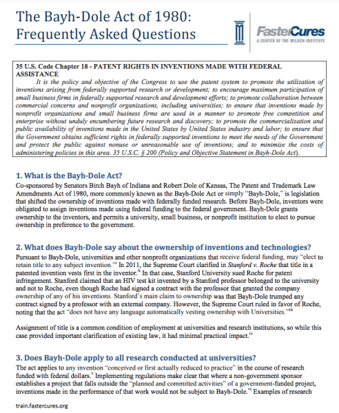 The Bayh-Dole Act: Frequently Asked Questions