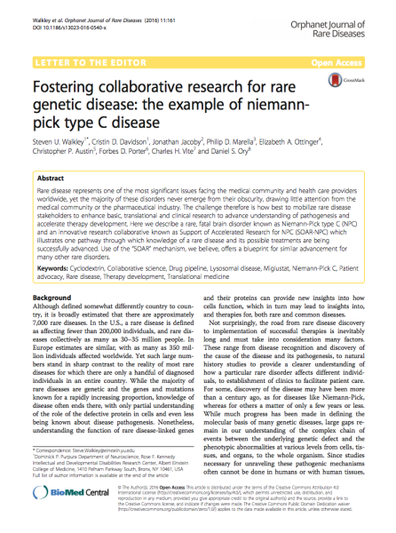 Fostering Collaborative Research For Rare Genetic Disease: The Example of Niemann-Pick Type C Disease