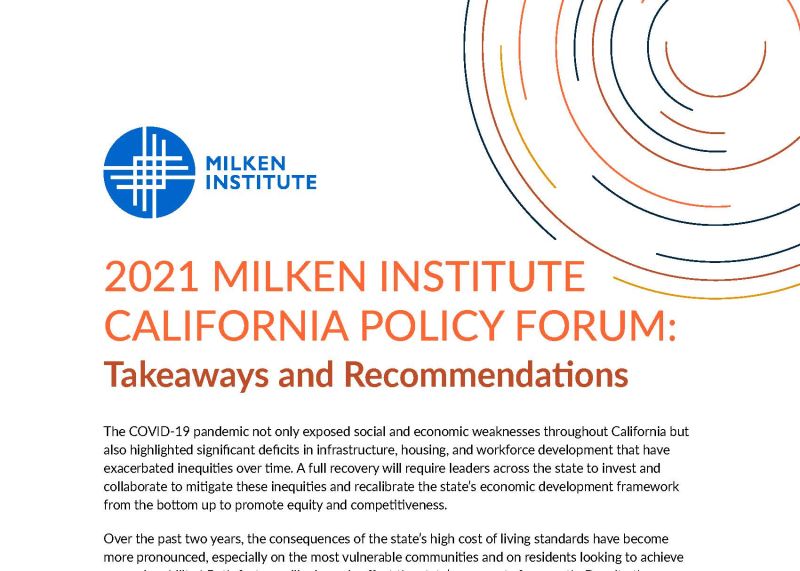 2021 Milken Institute California Policy Forum: Takeaways and Recommendations