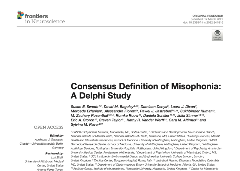 Consensus Definition of Misophonia A Delphi Study