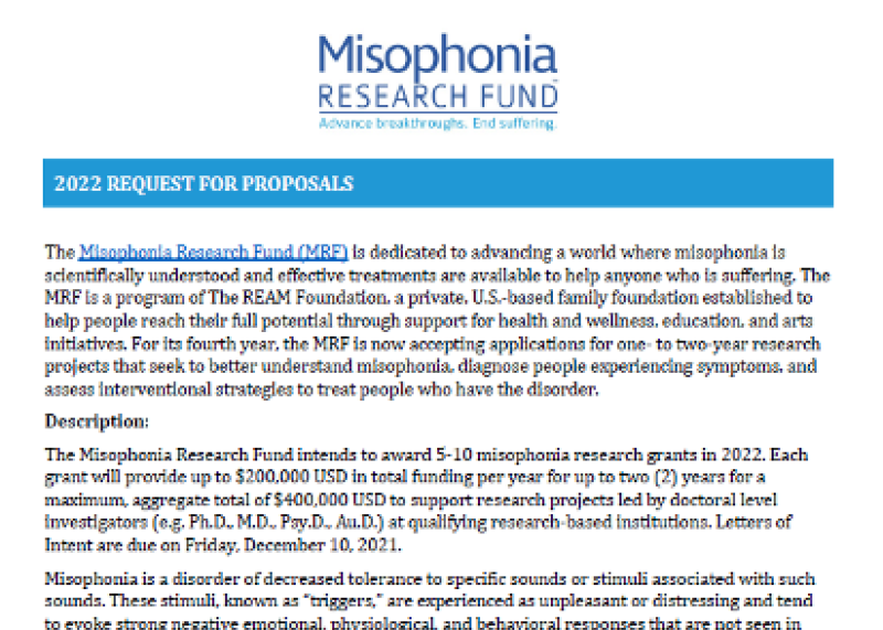 Request for Proposals: Misophonia