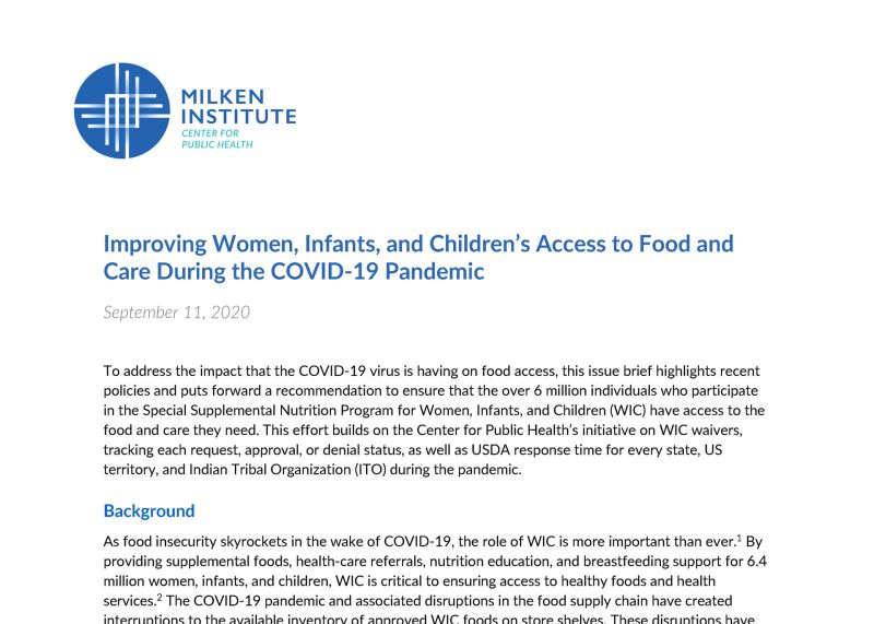 Policy Brief: Improving Women, Infants, and Children’s Access to Food and Care During the COVID-19 Pandemic