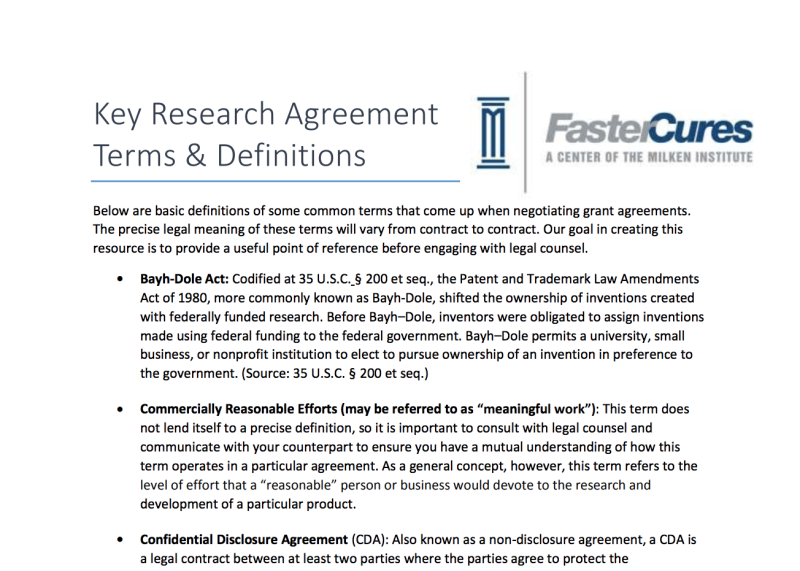 Key Research Agreement Terms and Definitions